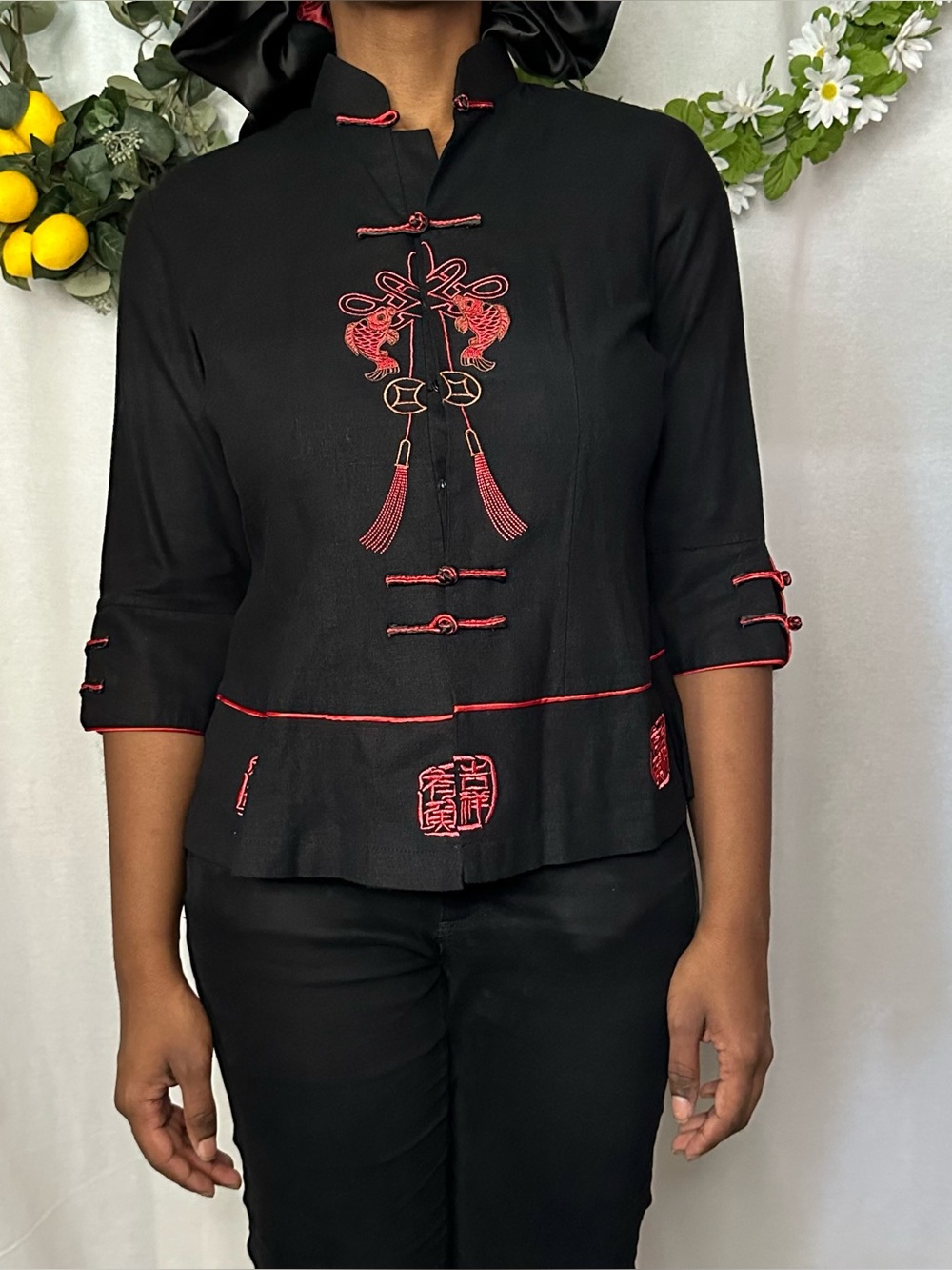 Unbranded vintage 80s 90s black Chinese Asian inspired top